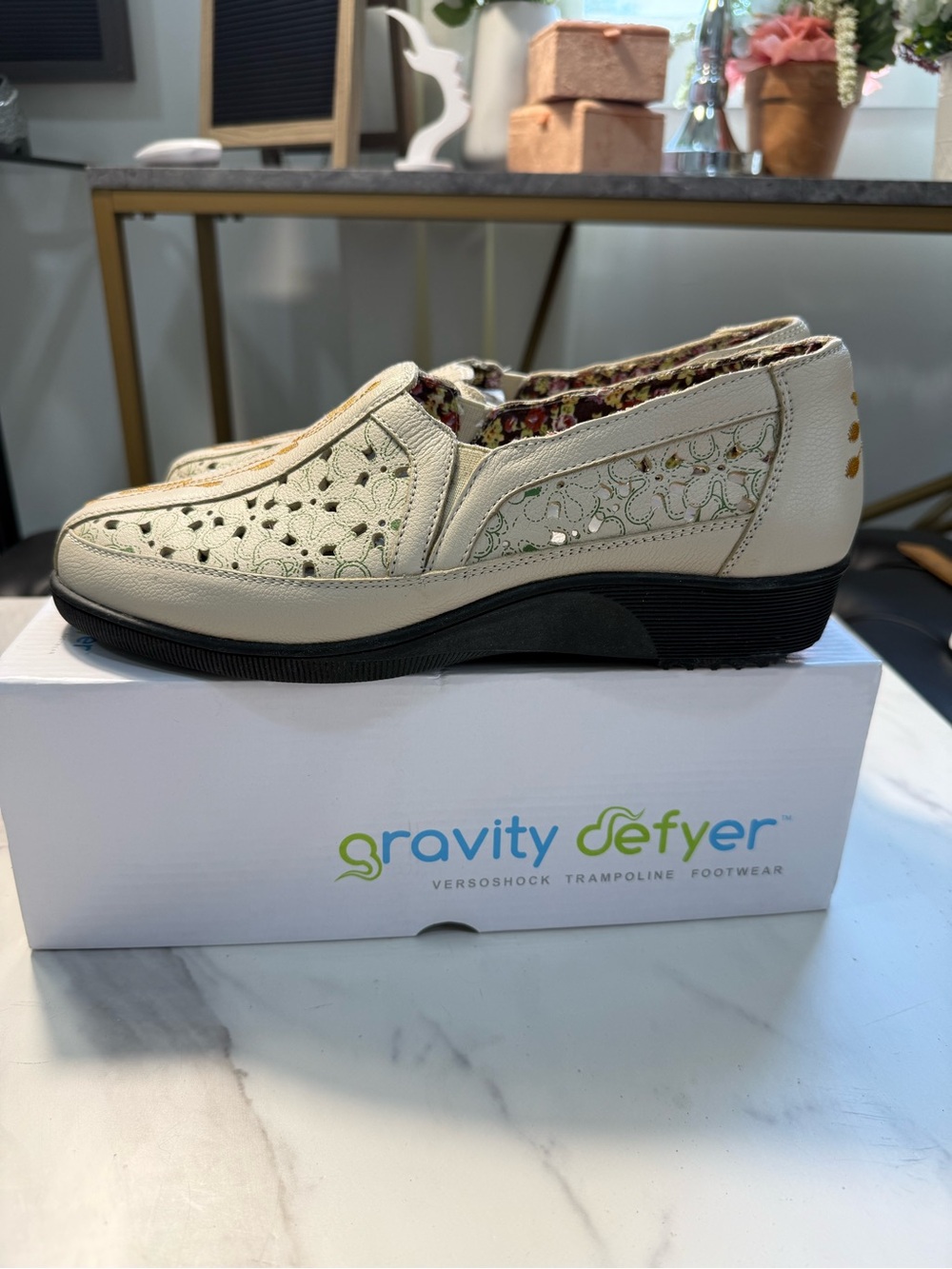 Gravity Defyer Women's Cream Perforated Slip-On Comfort Loafer